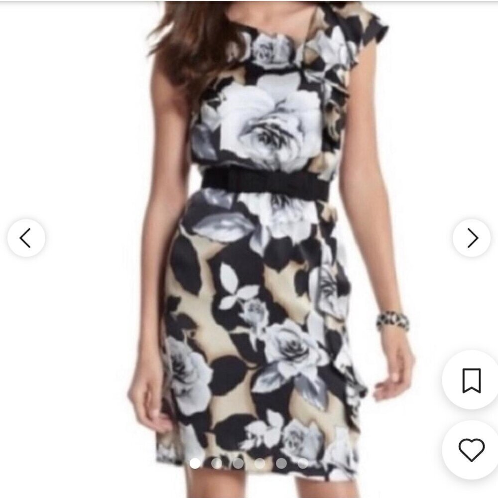 White House Black Market 100% Silk Floral Ruffle Midi Dress, SIze 6